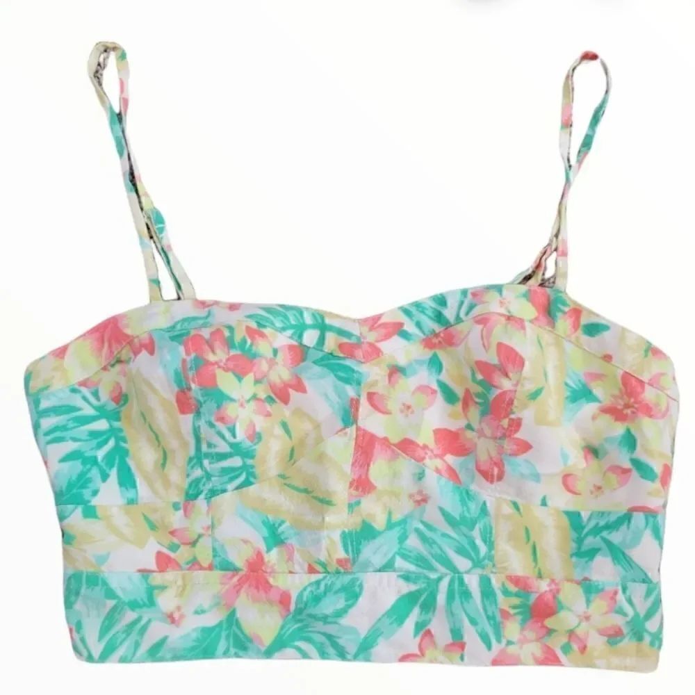 EC AMERICAN EAGLE OUTFITTERS SPAGHETTI STAP FLORAL CROP TOP SZ. S